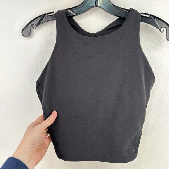 Athleta Tank Top Womens Small Black Lace Cropped Racerback Crew Neck‎ Activewear - Picture 2 of 6